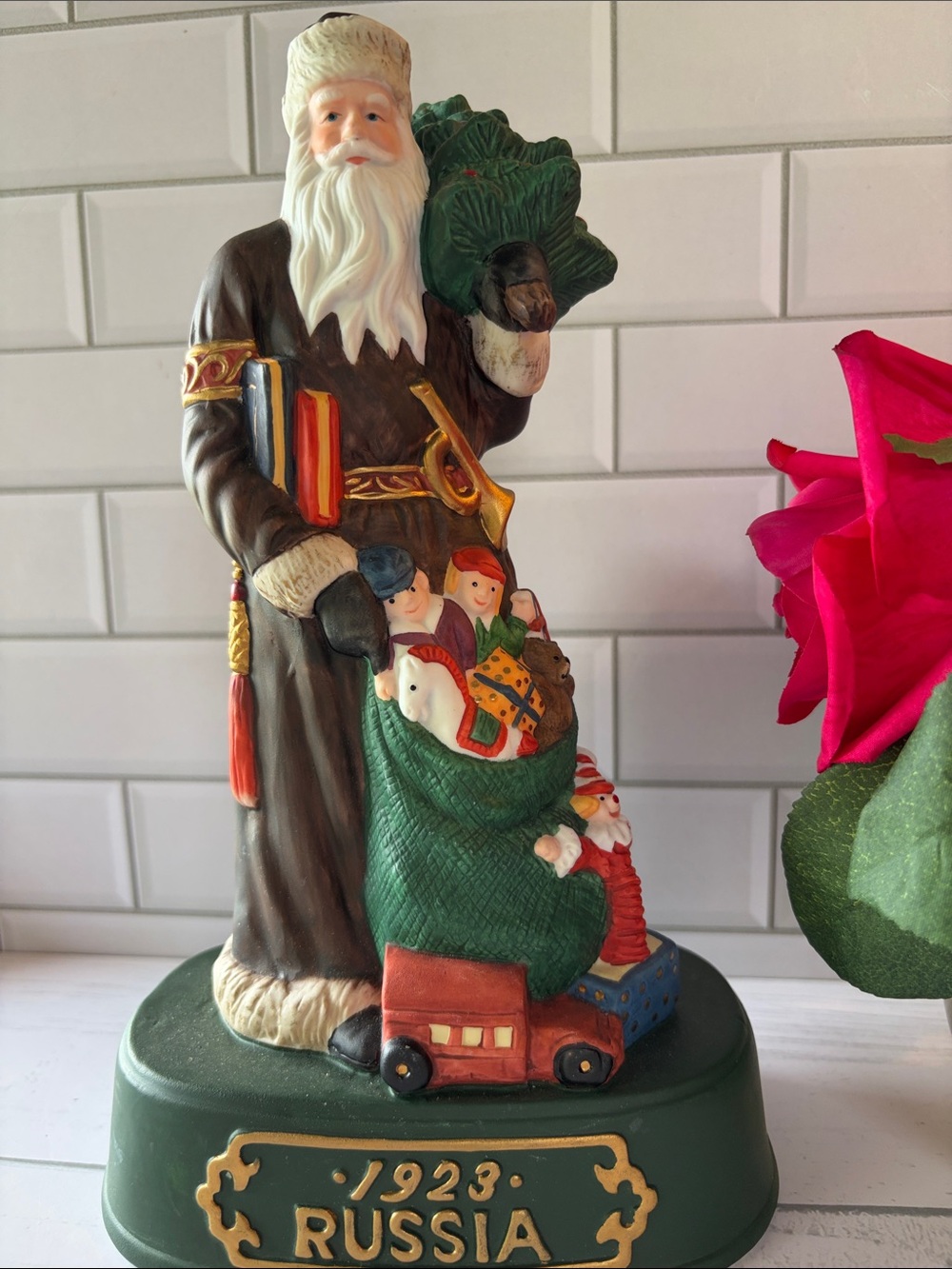 Santa Figurine Holiday Decoration with Toy Sack Russian
